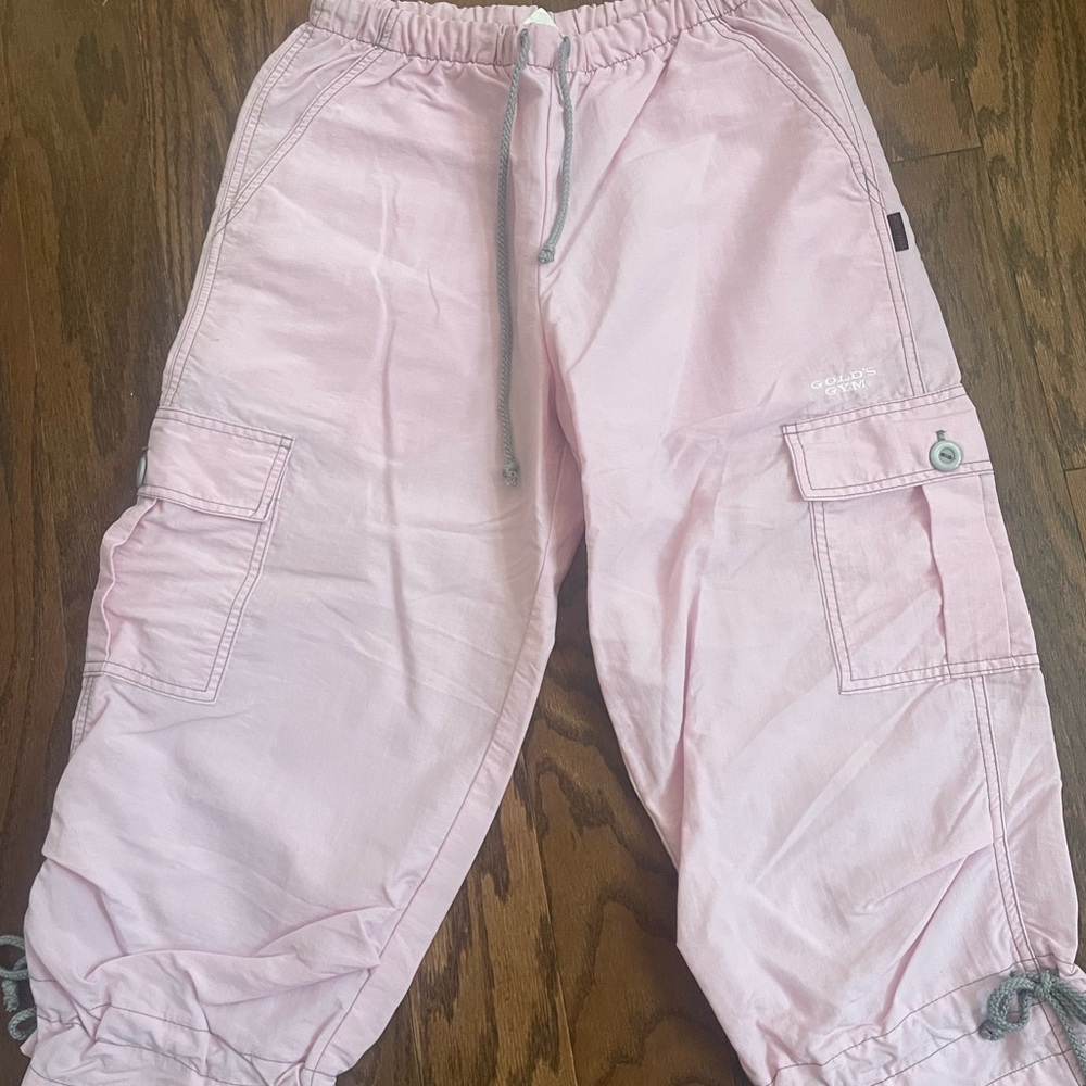 Pink Capri Cargo Pants with Elastic Waistband